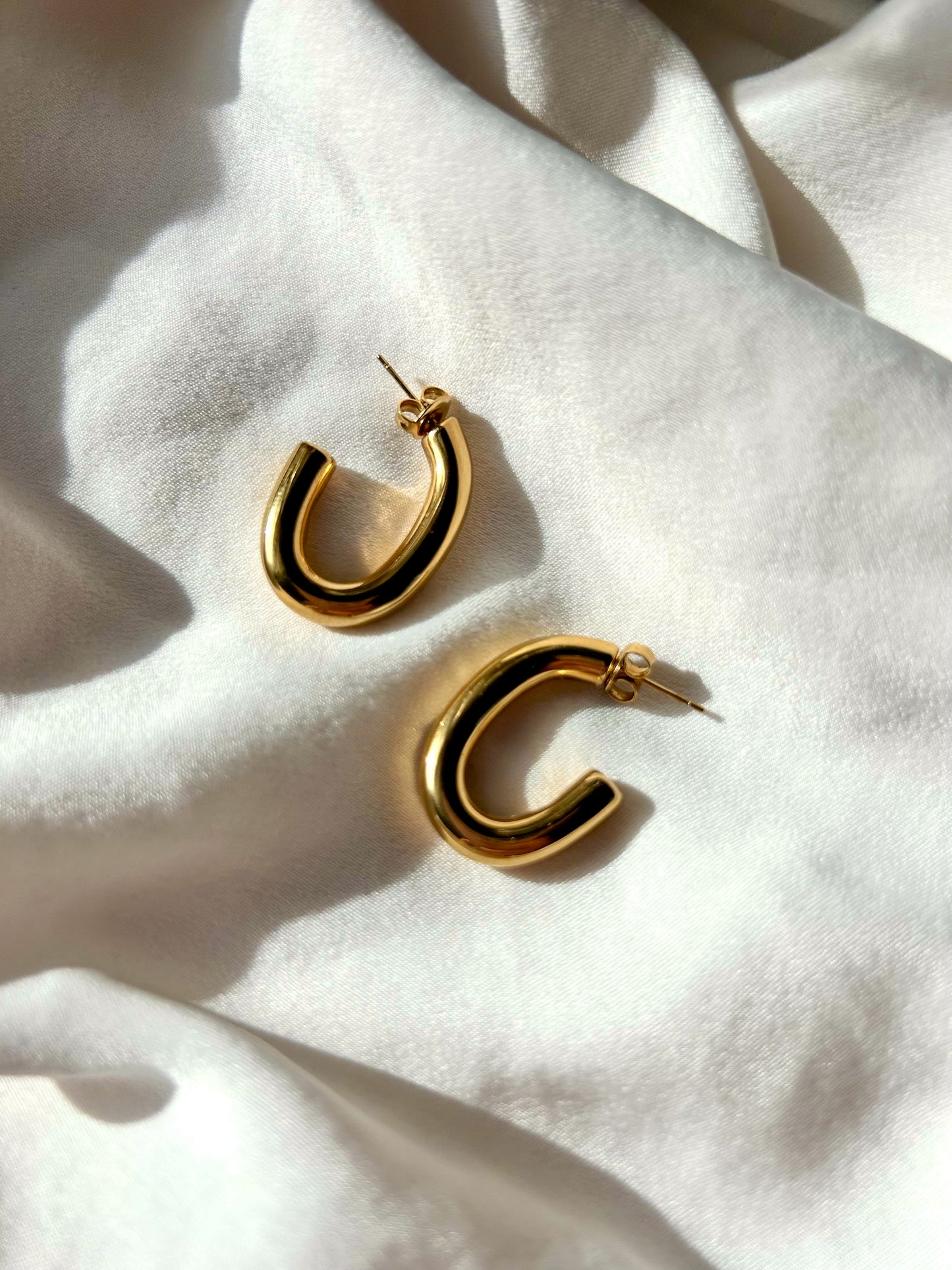 Oval Golden Hoop Earrings