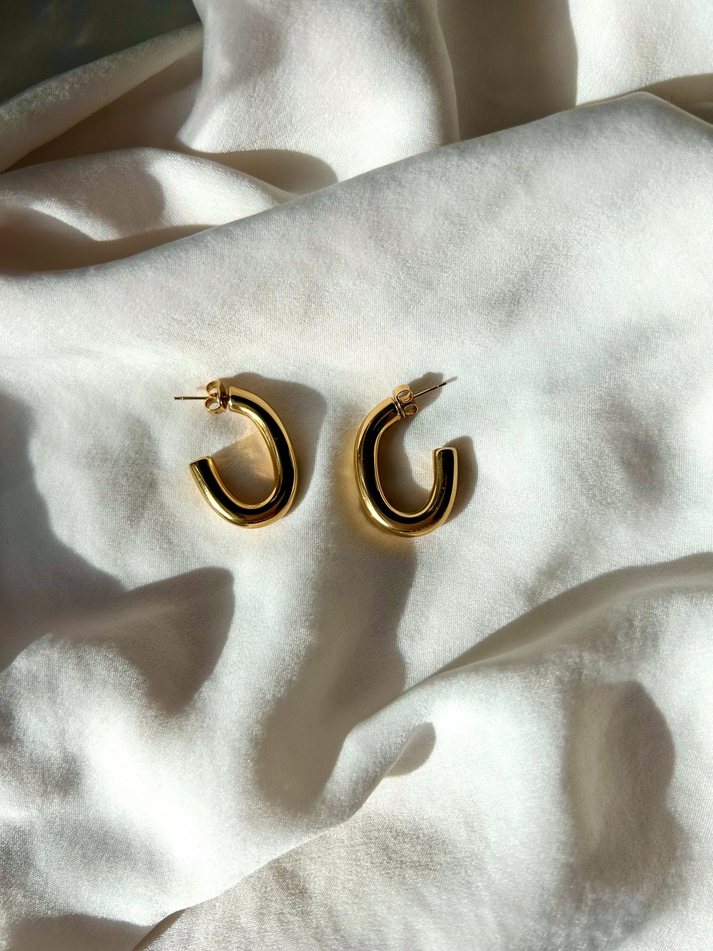 Oval Golden Hoop Earrings