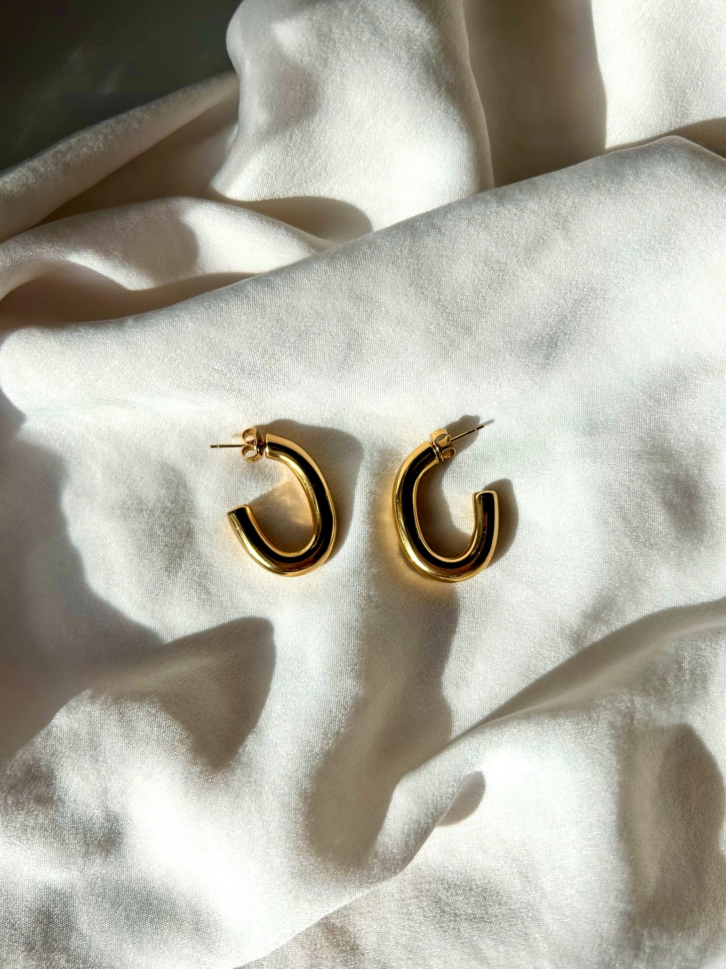 Oval Golden Hoop Earrings