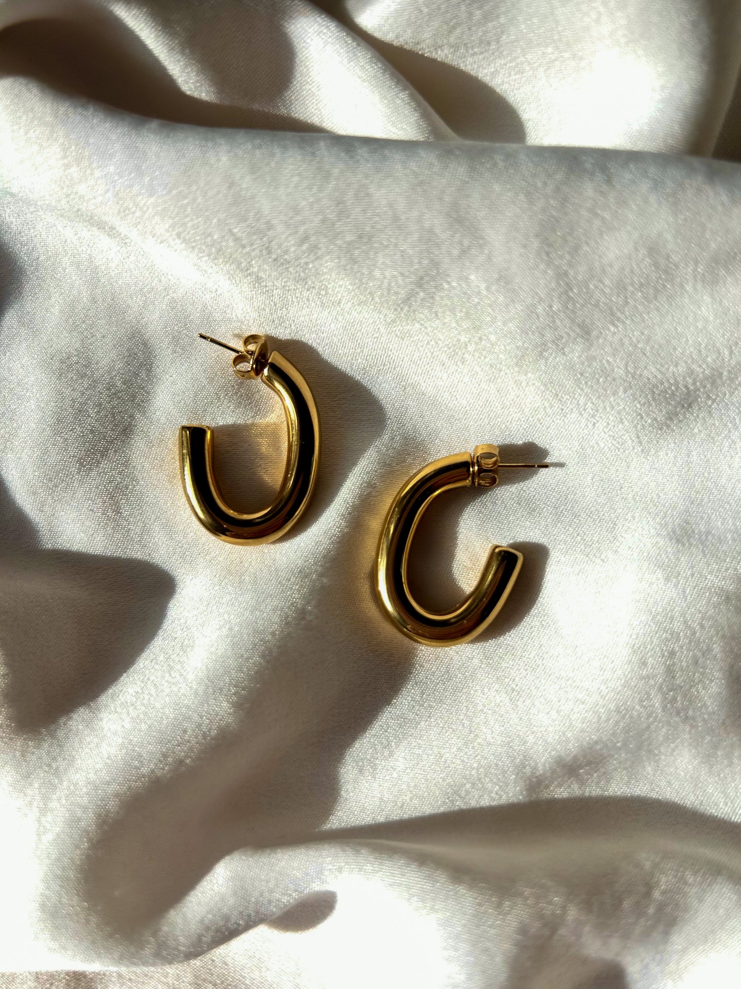 Oval Golden Hoop Earrings